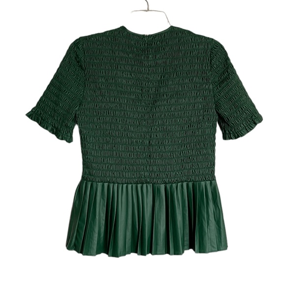 ZARA Faux Leather Peplum Smocked Bodice Top NEW - Picture 7 of 11